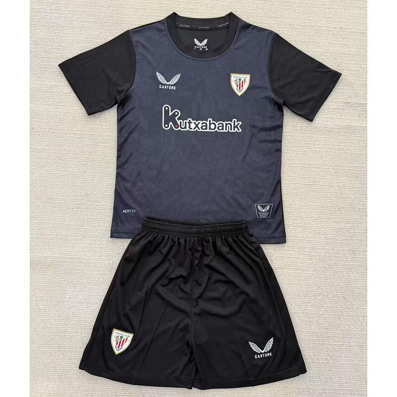 Kids Athletic Bilbao black Goalkeeper Kit 2025/26 Kids Athletic Bilbao black Goalkeeper Kit 2025/26 front view on display