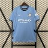 Mens Manchester City Home Jersey 2024/25 on hanger showing sky blue body with navy 0161 collar and white sponsor