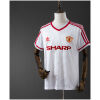 Mens Manchester United Retro Away Jersey 1986/88 on mannequin showing white body with red and black V-neck collar