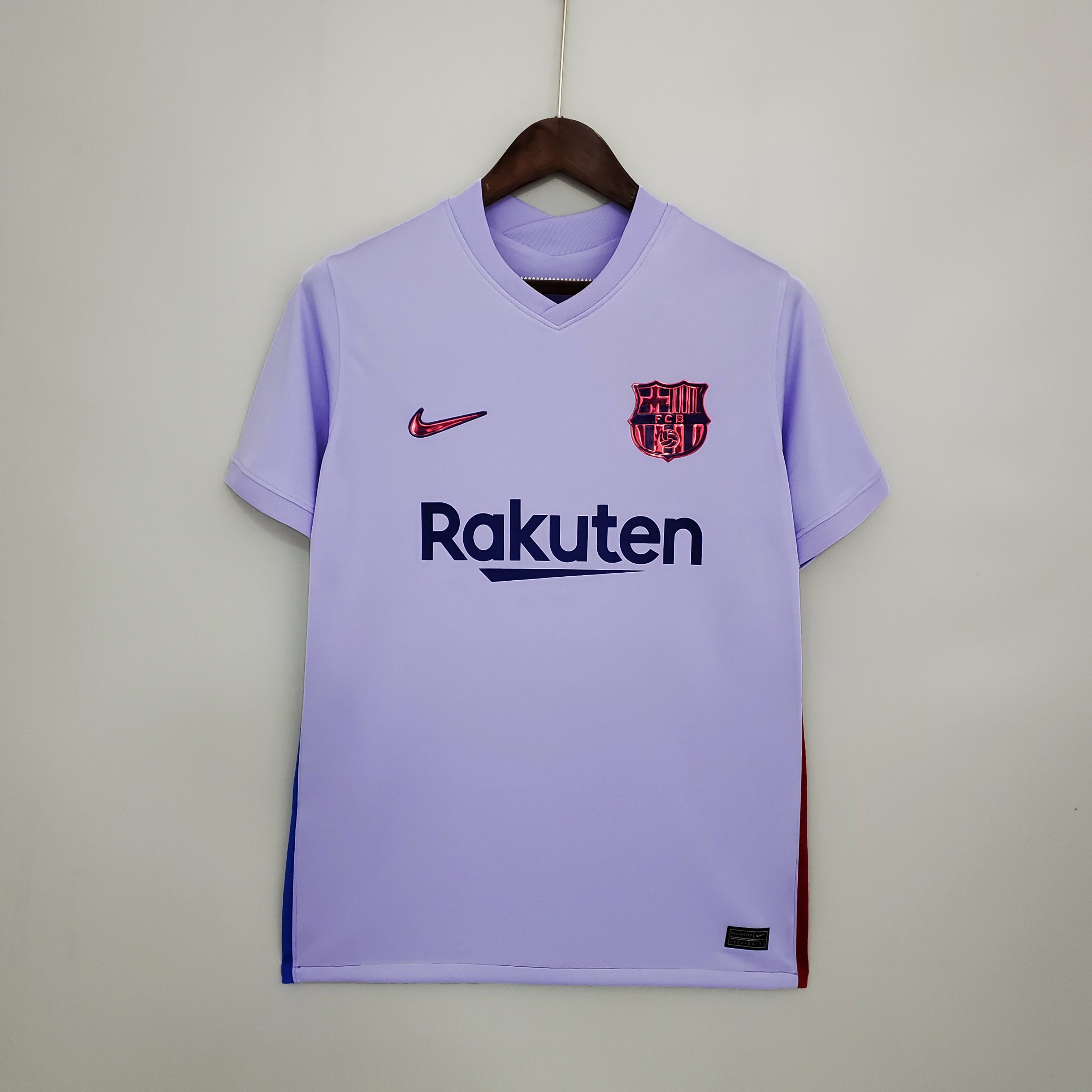 Mens Barcelona Away Jersey 2021/22 Mens Barcelona away jersey in pale lavender with Rakuten sponsor, front view