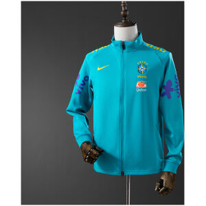 Mens World Cup Brazil Lake Blue Jacket Jersey 2022 front view on mannequin showing lake blue shell and full zipper