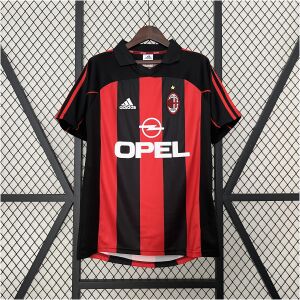 Mens AC Milan Retro Home Jersey 2001/02 front view showing stripes and Opel sponsor