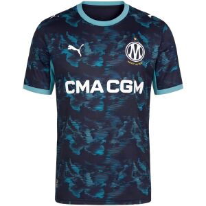 Mens Olympique Marseille Away Jersey 2026/27 navy turquoise wave shirt front view