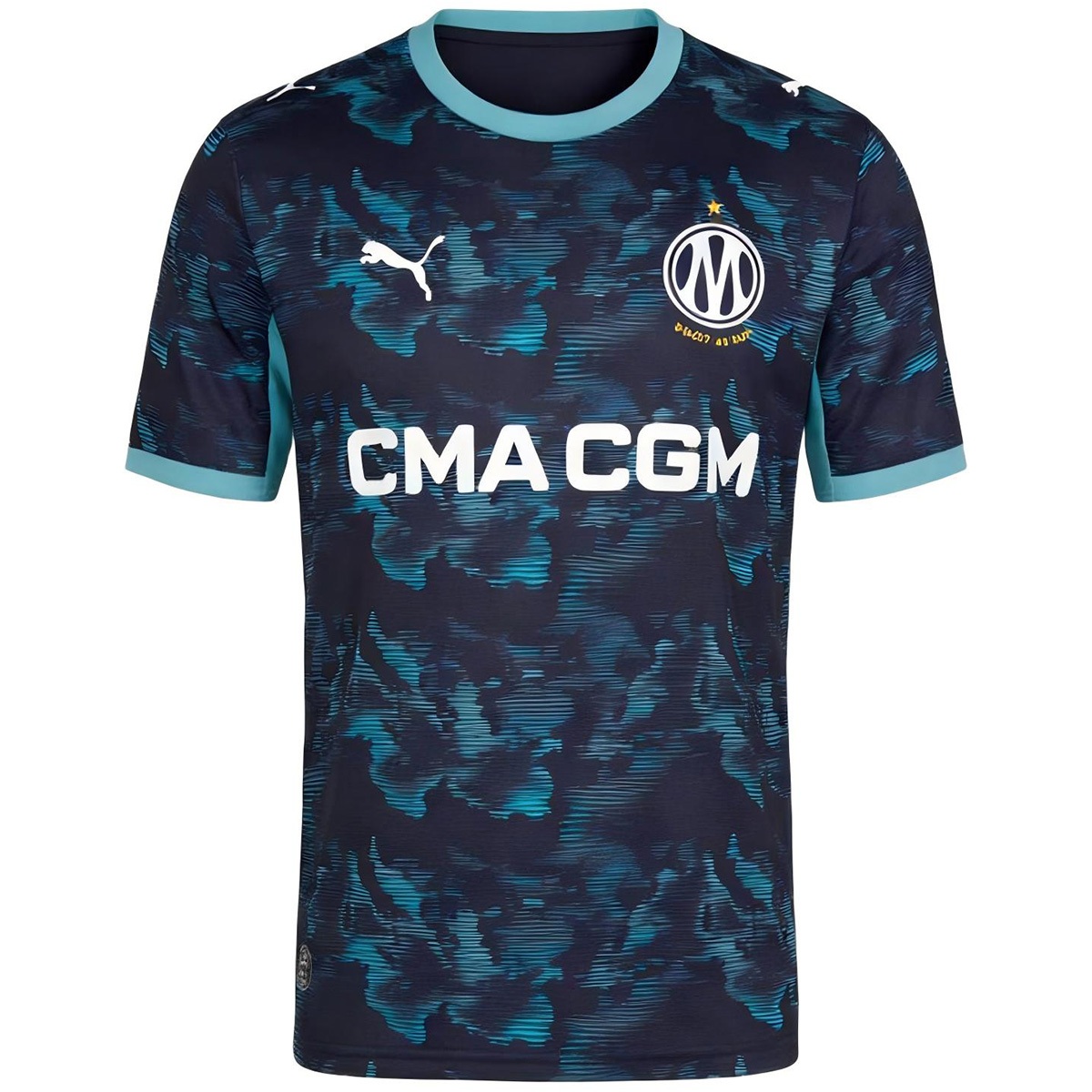Mens Olympique Marseille Away Jersey 2026/27 Mens Olympique Marseille Away Jersey 2026/27 navy turquoise wave shirt front view