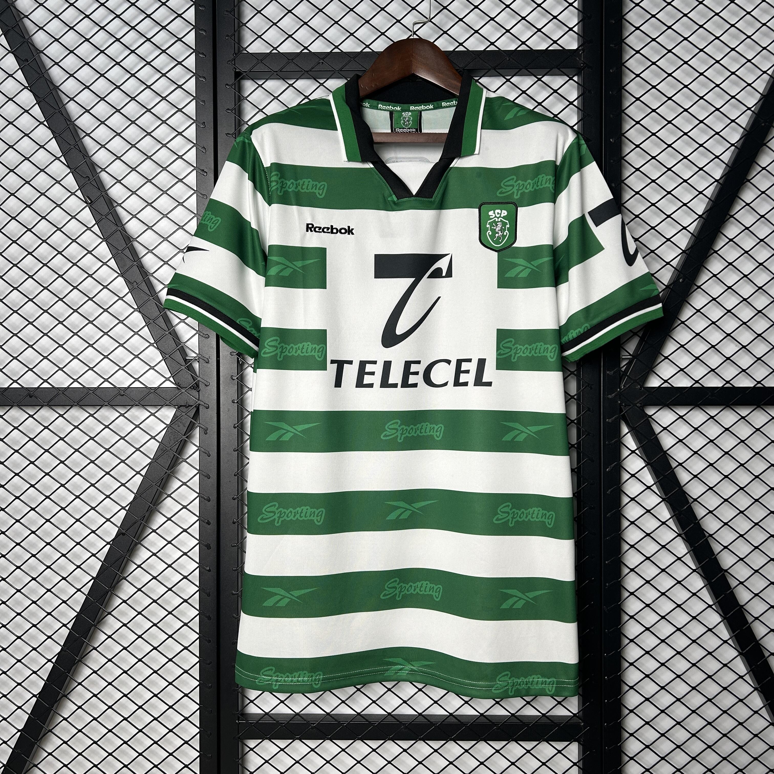 Mens Sporting Lisbon Retro Home Jersey 1999/00 Mens Sporting Lisbon Retro Home Jersey 1999/00 front view with polo collar