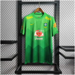 Mens World Cup Brazil Green Training Kit Jersey 2022 on hanger showing green chevron gradient and sponsor logos