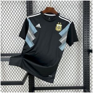 Mens World Cup Argentina Retro Away Jersey 2018 on hanger showing black body and diagonal flank striping