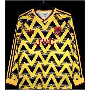 Mens Arsenal Retro Away Yellow Long Sleeve Jersey 1991/93