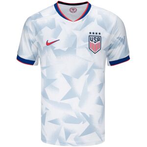 Womens USWNT Team Home Jersey 2025 White USA jersey with ice-blue geometric print and US Soccer crest front view