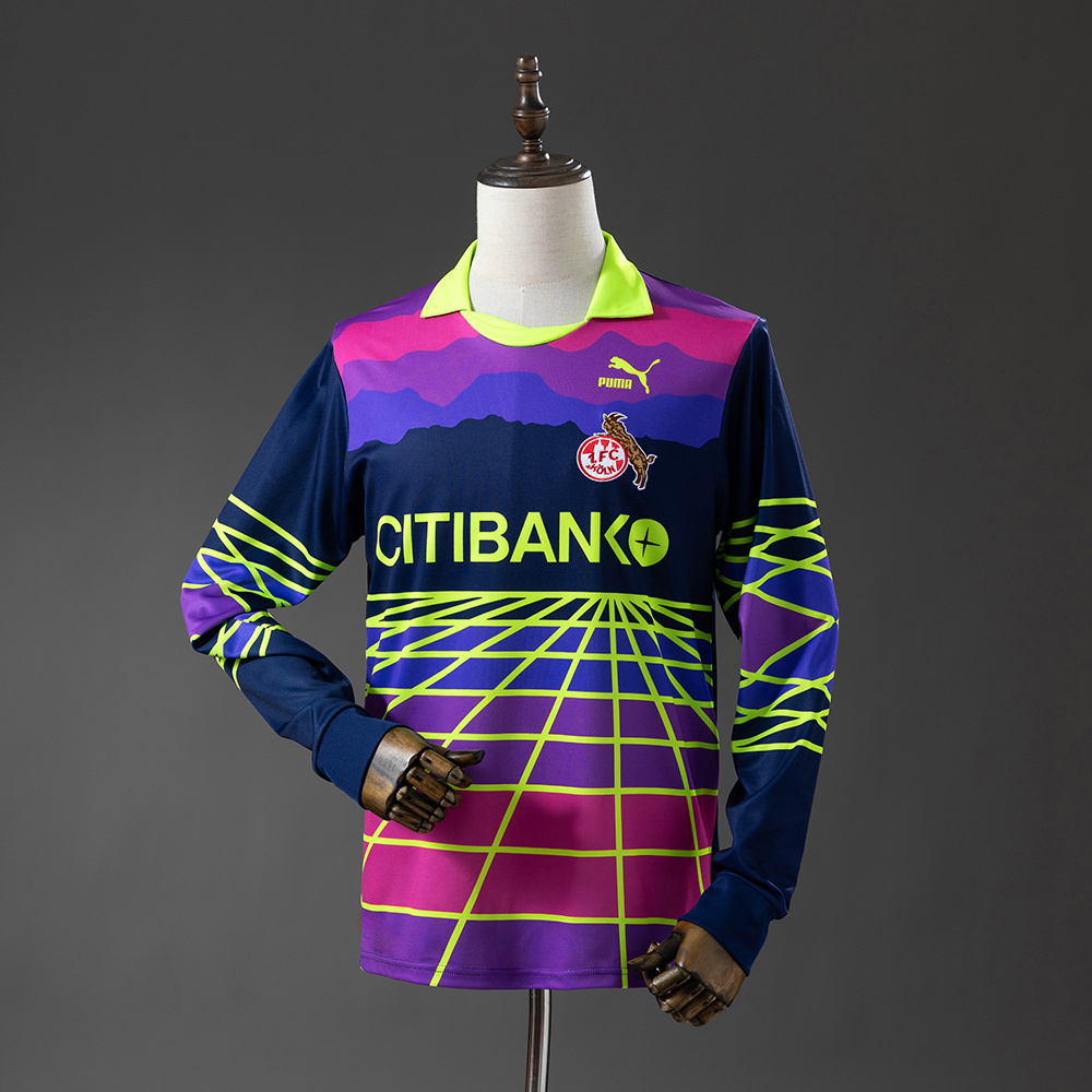 Mens FC Koln s Retro Long Sleeve Goalkeeper Jersey 1991/92 Mens FC Koln s Retro Long Sleeve Goalkeeper Jersey 1991/92 front view on display