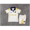 Kids Al Nassr Third Kit 2025/26 front view displaying white polo jersey and shorts