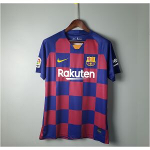 Mens Barcelona Retro Home Jersey 2019/20 Barcelona retro home shirt blaugrana checkerboard with blue sleeves front view