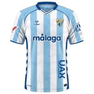 Mens Malaga CF Home Jersey 2025/26 Mens Malaga CF home jersey light blue white stripes front view