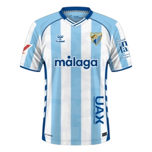 Mens Malaga CF Home Jersey 2025/26 Mens Malaga CF home jersey light blue white stripes front view