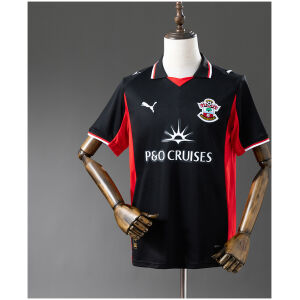 Mens Southampton Third Jersey 2025/26 on mannequin showing black body with red side panels and P&O CRUISES