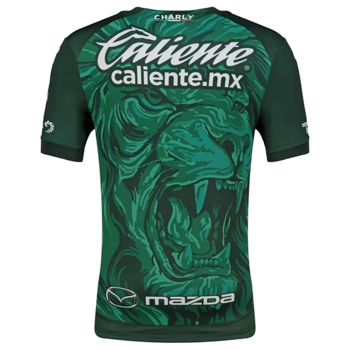 Mens Club León Player Version Home Match Jersey 2026/27 Mens Club León Player Version Home Match Jersey 2026/27 green shirt back view with lion graphic, Caliente script and Mazda logo