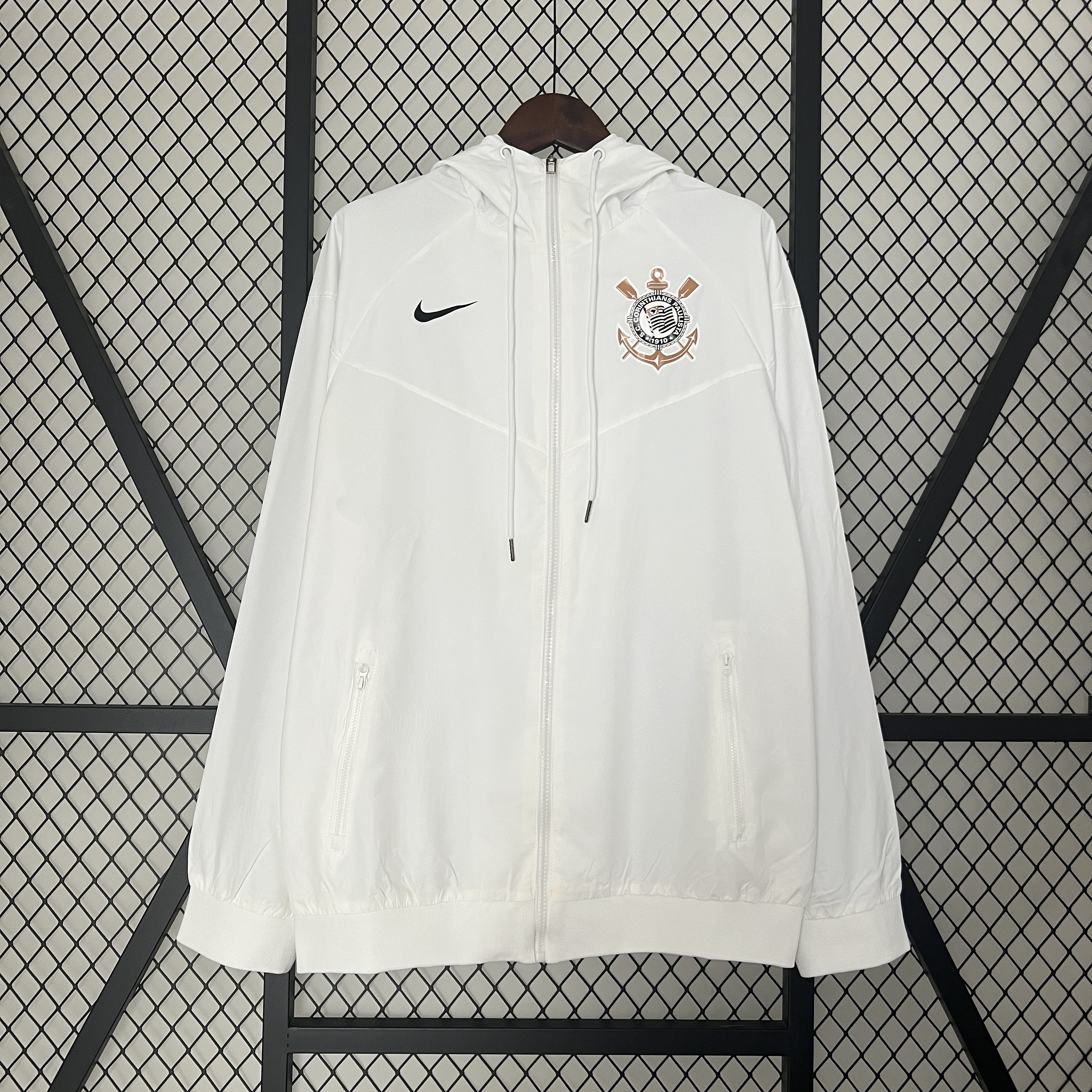 Mens Corinthians White Windbreaker 2024/25 Mens Corinthians White Windbreaker 2024/25 front view on display