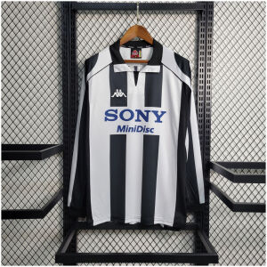 Mens Juventus Retro Long Sleeve Home Jersey 1997/98 on hanger showing full-length sleeves and black-white stripes