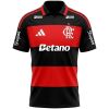 Front view of the Mens CR Flamengo Home Jersey 2026/27 in red and black hoops with polo collar