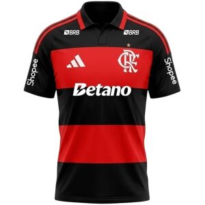 Front view of the Mens CR Flamengo Home Jersey 2026/27 in red and black hoops with polo collar