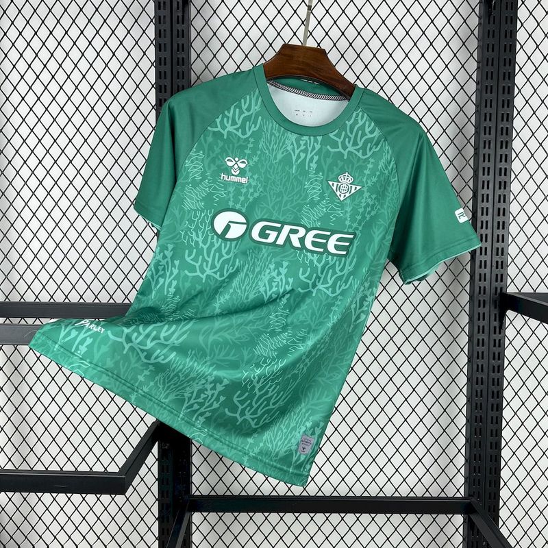 Mens Real Betis Seaweed theme Jersey 2024/25 Mens Real Betis Seaweed theme Jersey 2024/25 front view on display