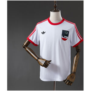 Mens Ireland Retro Home Jersey 1978 front view on mannequin showing red crew collar and shoulder stripes