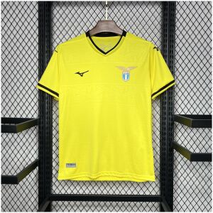 Mens Lazio Away Jersey 2024/25 on hanger showing electric yellow body with navy V-neck trim