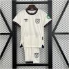 Kids West Ham United Away Kit 2025/26 set laid flat showing off-white jersey with striped collar and matching shorts
