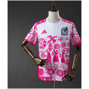Mens Mexico White and Pink Special Edition Jersey 2025/26 on mannequin showing magenta folk art