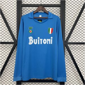 Mens Napoli Retro Long Sleeve Home Jersey 1987/88 on hanger showing azure blue body and double patches