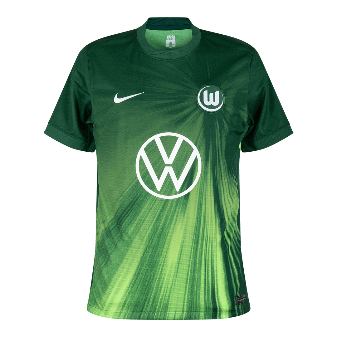 Mens Wolfsburg Home Jersey 2025/26 Mens Wolfsburg home jersey 2025/26 in dark green with light green streaks front view