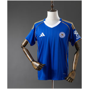 Mens Leicester Game Home Jersey 2025/26 on mannequin showing royal blue body with white V-neck collar and gold trim