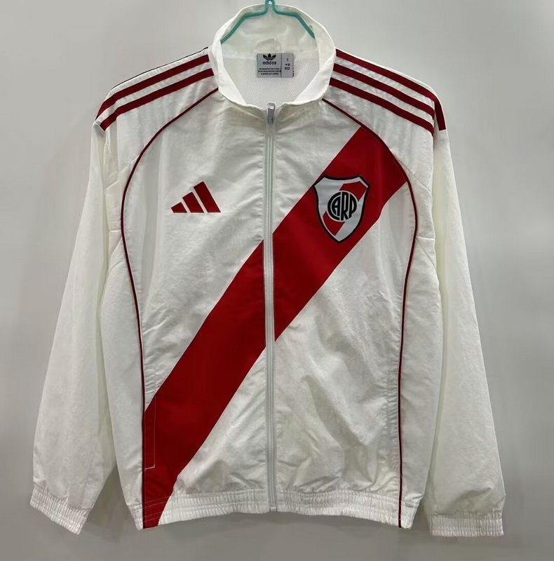 Mens River Plate white Windbreaker 2025/26 Mens River Plate white Windbreaker 2025/26 front view with red diagonal sash