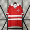 Mens Denmark Retro Home Jersey 1988 front view on hanger showing horizontal chest bars and white spread collar