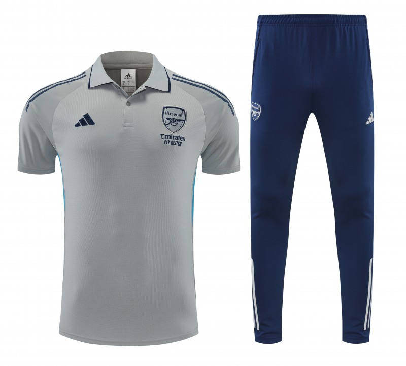 Mens Arsenal Grey Polo Training Shirt + Long Pants Tracksuit 2026/27 Mens Arsenal Grey Polo Training Shirt + Long Pants Tracksuit 2026/27