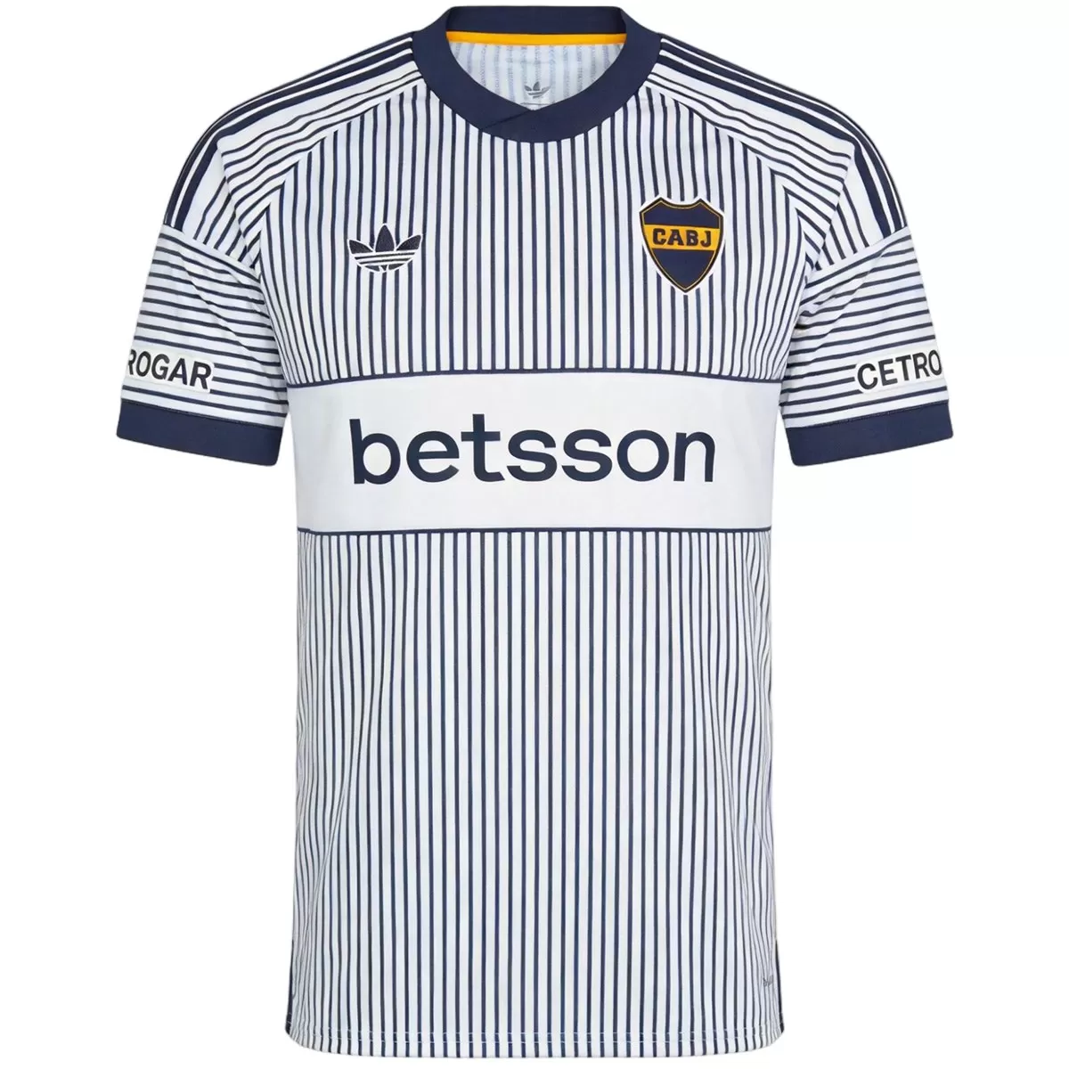 Mens Boca Juniors Away Jersey 2026/27 Mens Boca Juniors Away Jersey 2026/27 front view in white with navy pinstripes