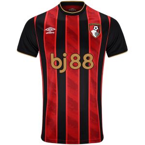 Mens AFC Bournemouth 2025/26 home jersey with red and black stripes front view