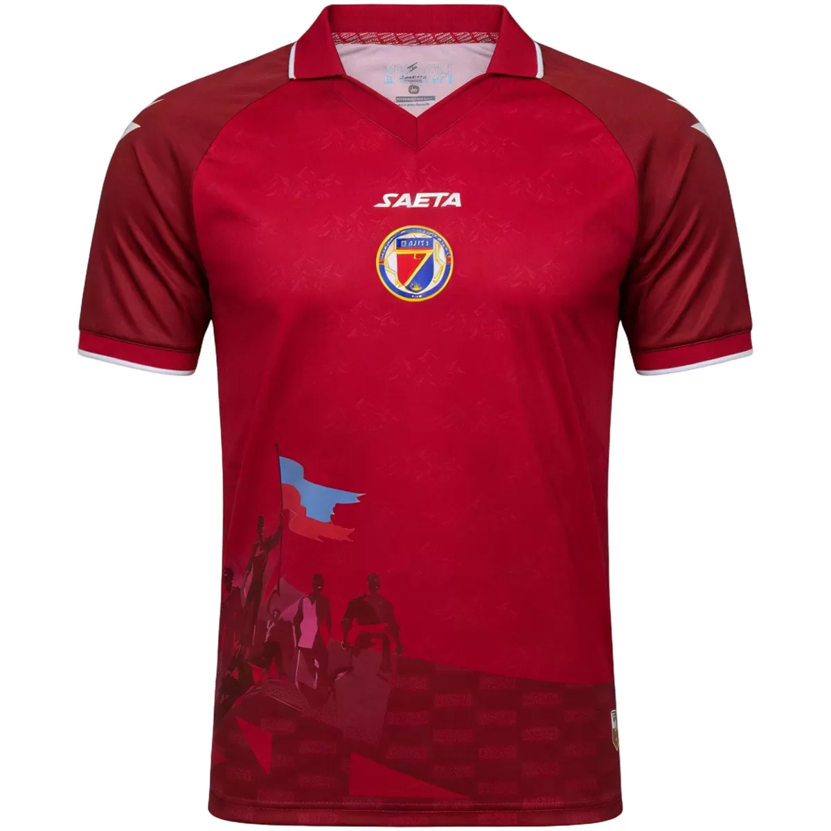 Mens Haiti World Cup Third Jersey 2026 Mens Haiti World Cup Third Jersey 2026 garnet red shirt front view with revolutionary graphic