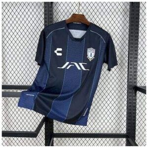 Mens Pachuca Away Jersey 2025/26 displayed on rack showing navy blue body with royal blue gradient vertical stripes