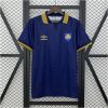 Mens Ireland St. Patrick Day Away Jersey 2025/26 front view on hanger featuring navy Celtic pattern and gold collar