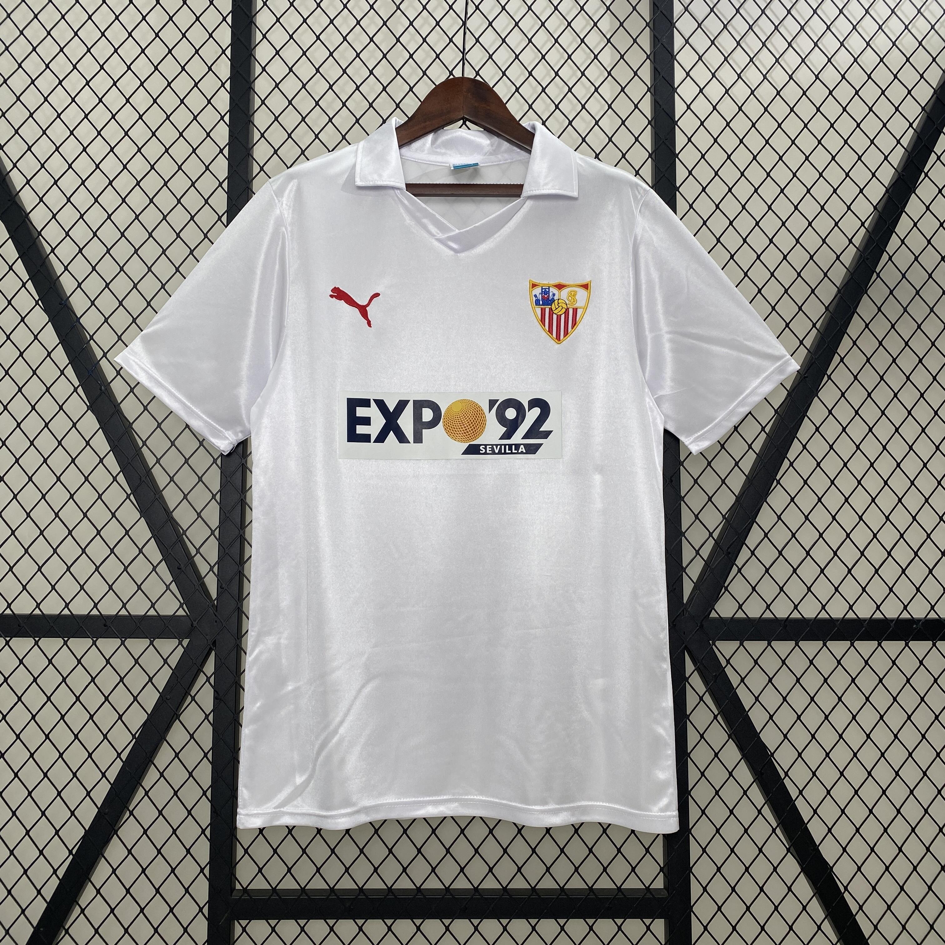 Mens Sevilla Retro Home Jersey 1987/90 Mens Sevilla Retro Home Jersey 1987/90 front view on display