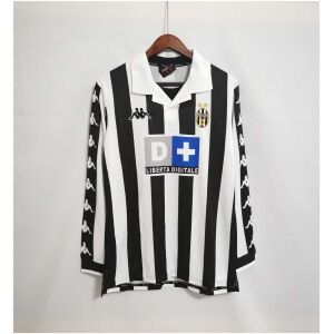 Mens Juventus Retro Long Sleeve Home Jersey 1999/00 on hanger showing striped body and taped sleeves
