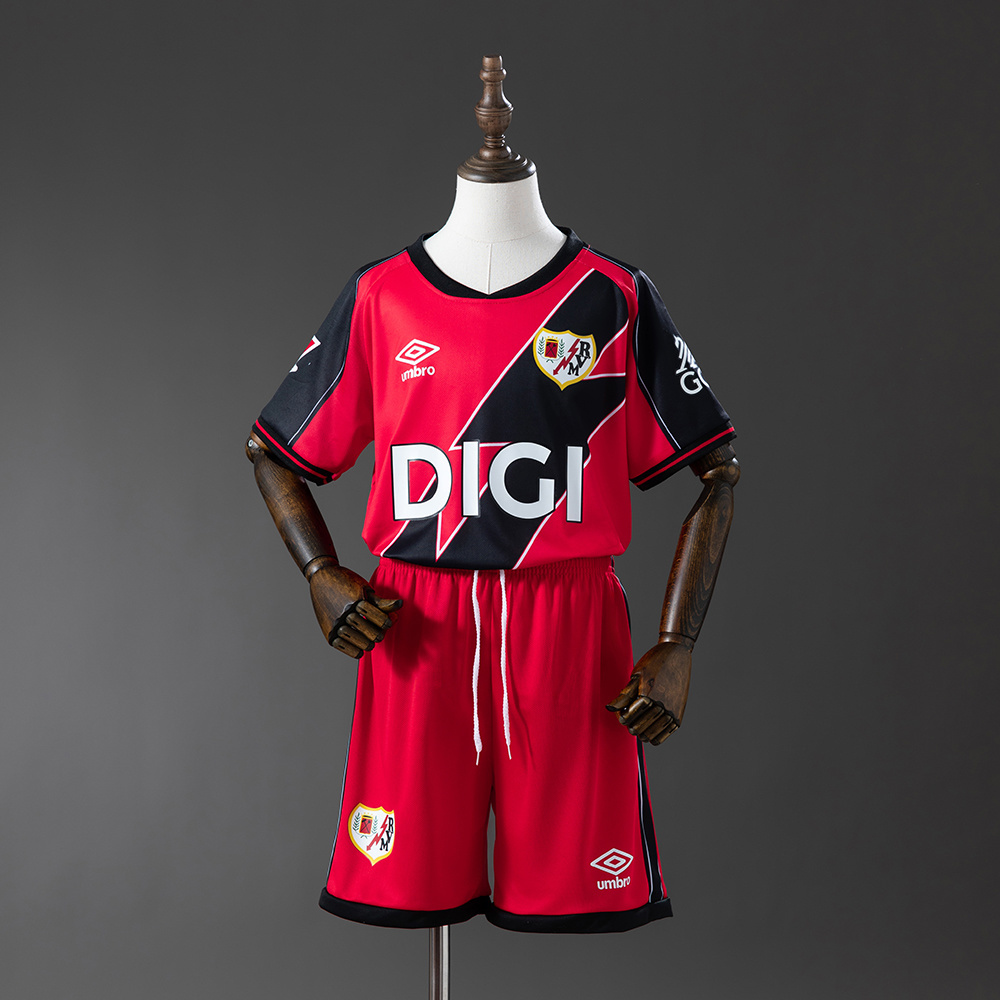 Kids Rayo Vallecano Game Away Kit 2025/26 Kids Rayo Vallecano Game Away Kit 2025/26 front view on display