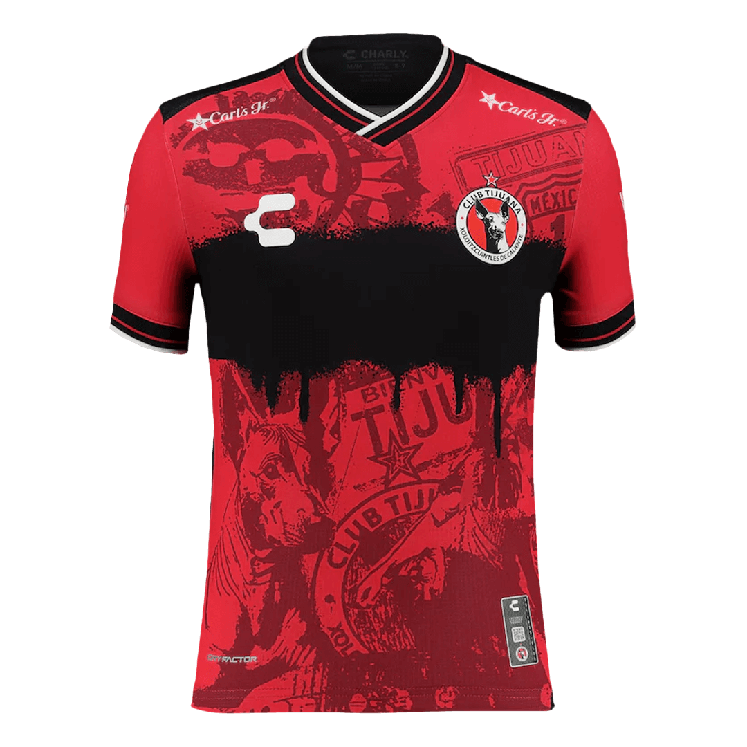 Mens Club Tijuana Home Jersey 2025/26 Mens Club Tijuana Home Jersey 2025/26 front view in red and black