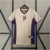 Mens Barcelona retro away jersey with cream body and garnet side panels front view