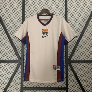 Mens Barcelona Retro Away Jersey 1998/99 Mens Barcelona retro away jersey with cream body and garnet side panels front view