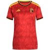 Red Belgium home jersey with tonal flame graphic and black cuffs front view