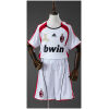 Kids AC Milan Retro Away Kit 2006/07 front view in white with Athens 2007 embroidery and shorts