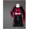 Kids AC Milan Retro Long Sleeve Home Kit 2006/07 front view with red and black striped jersey, bwin sponsor, and shorts