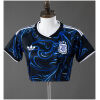 Womens Argentina Style Away Crop Top 2026 front view in black with blue marble swirls and three-star AFA crest